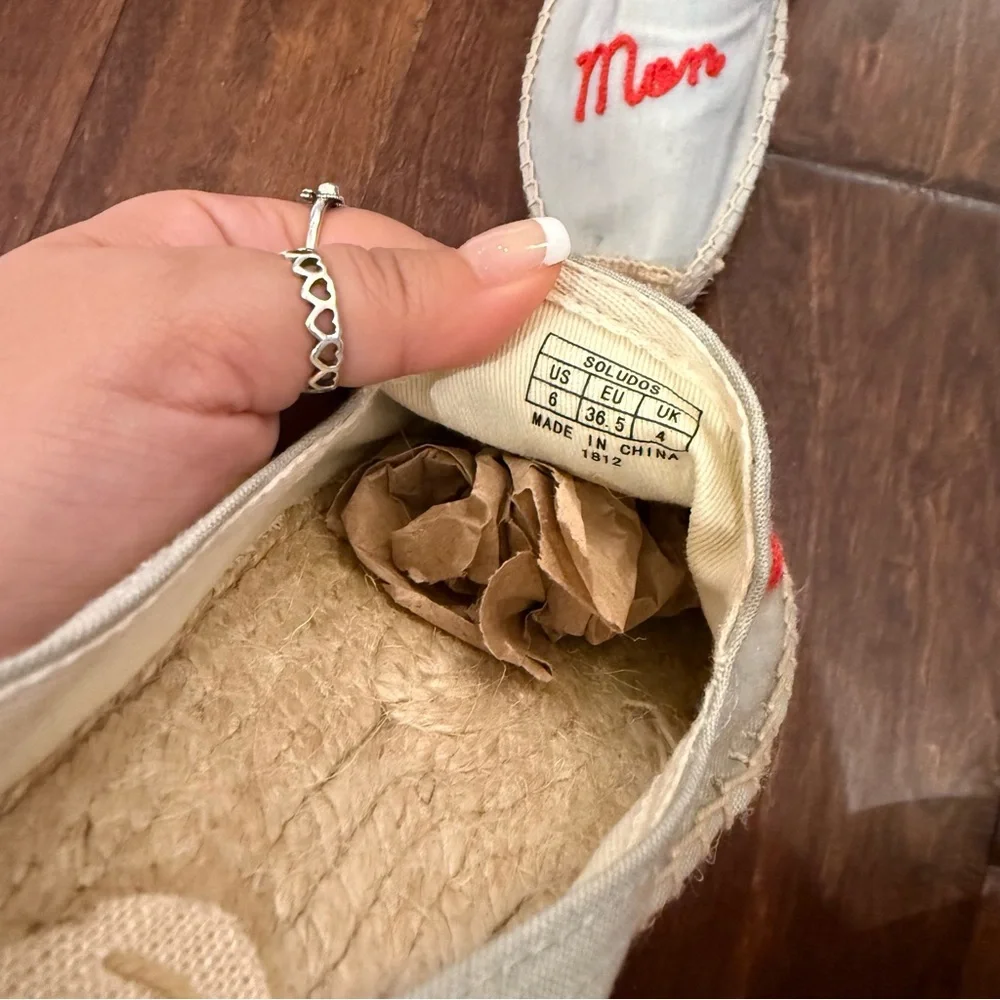Soludos Mon Amour Smoking Slippers Size 6 Espadrille Parisian Embroidered